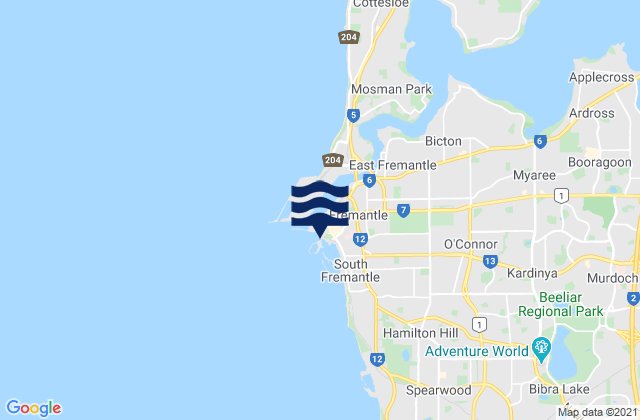 Fremantle, Australiaの潮見表地図