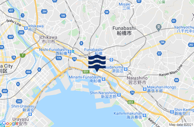 Funabashi, Japanの潮見表地図