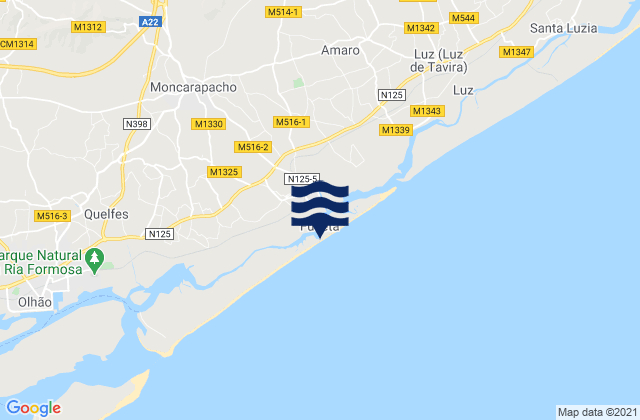 Fuzeta beach (island), Portugalの潮見表地図