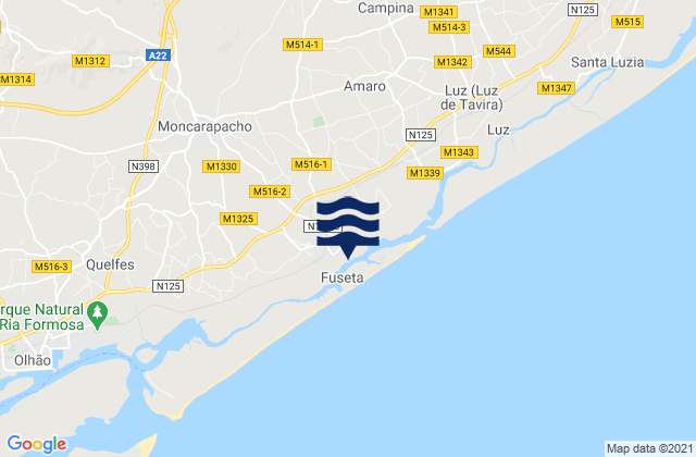 Fuzeta beach (land based), Portugalの潮見表地図