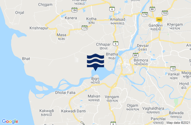 Gandevi, Indiaの潮見表地図