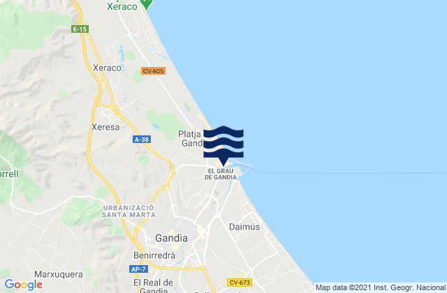 Gandia, Spainの潮見表地図