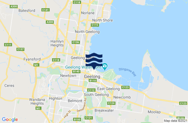Geelong, Australiaの潮見表地図