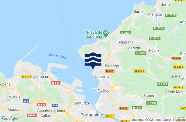 Getxo, Spainの潮見表地図