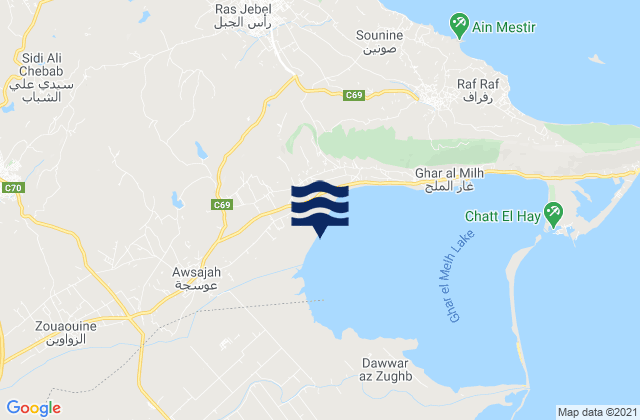 Ghar El Melh, Tunisiaの潮見表地図