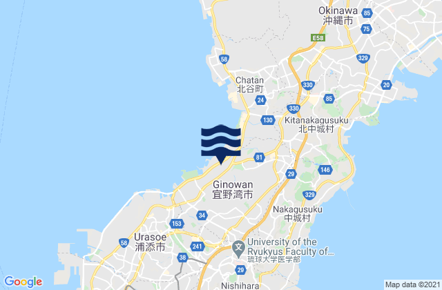Ginowan, Japanの潮見表地図