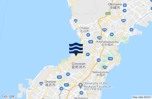 Ginowan Shi, Japanの潮見表地図