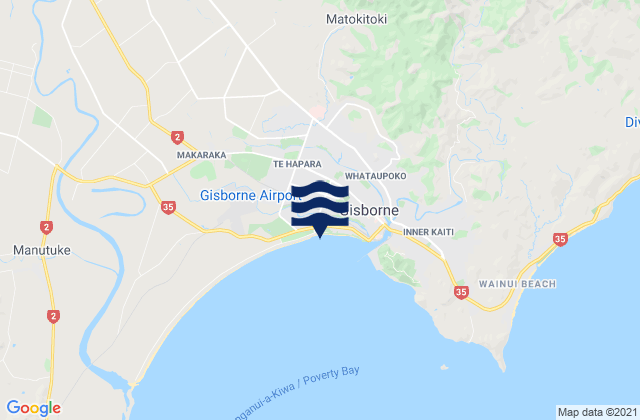 Gisborne, New Zealandの潮見表地図