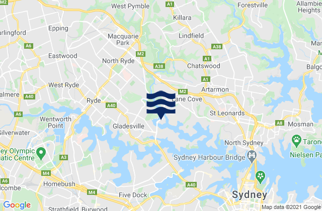 Gladesville, Australiaの潮見表地図