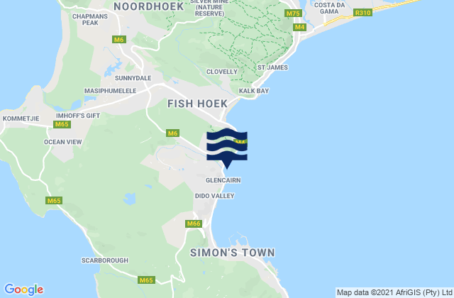 Glencairn Beach, South Africaの潮見表地図