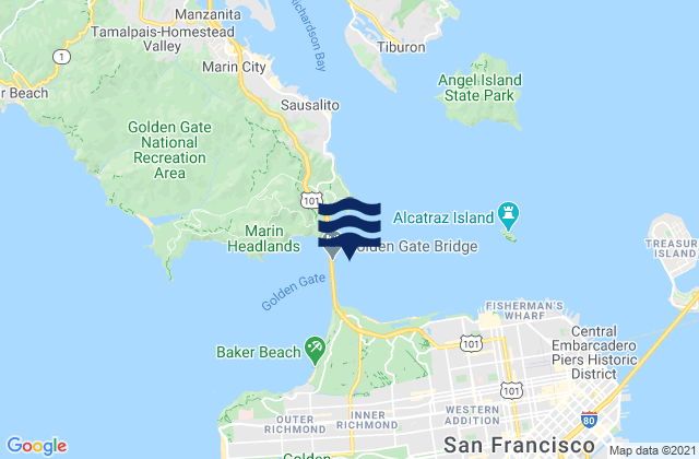 Golden Gate Bridge 0.46 nm E of, United Statesの潮見表地図