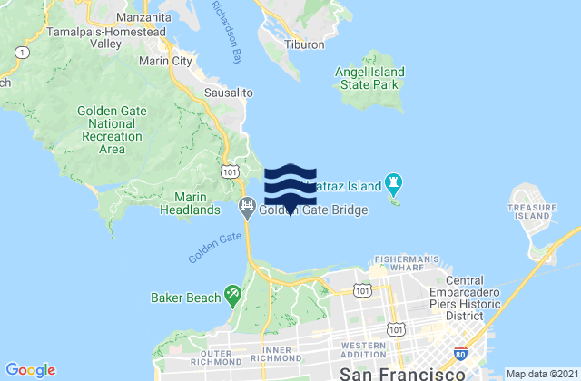Golden Gate Bridge 0.8 mile east of, United Statesの潮見表地図