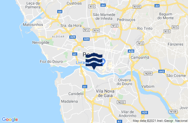 Gondomar, Portugalの潮見表地図