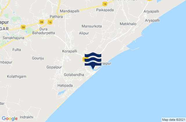 Gopālpur, Indiaの潮見表地図
