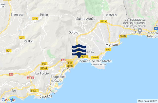 Gorbio, Franceの潮見表地図