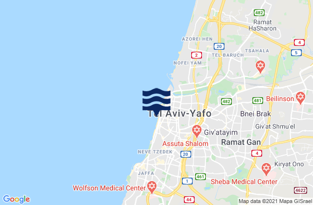 Gordon Beach, Palestinian Territoryの潮見表地図