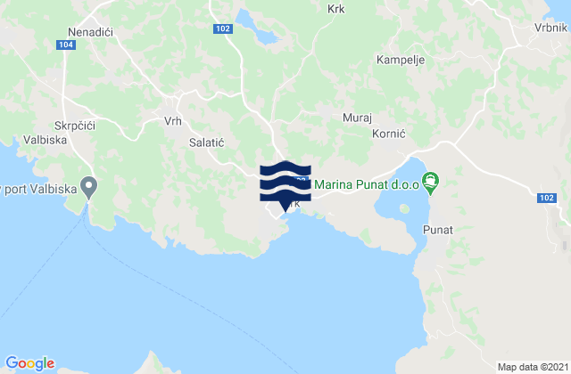 Grad Krk, Croatiaの潮見表地図