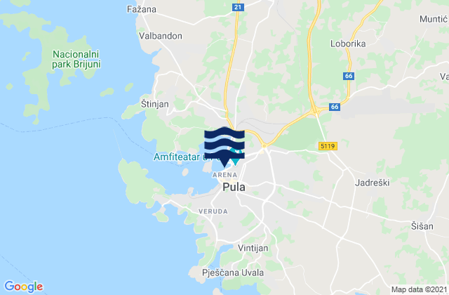 Grad Pula, Croatiaの潮見表地図