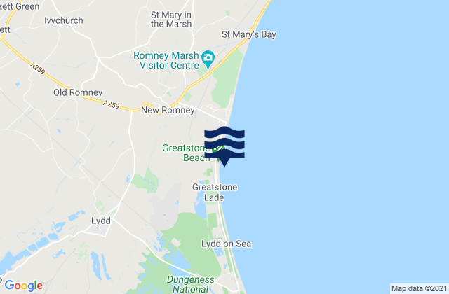 Greatstone Beach, United Kingdomの潮見表地図