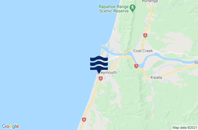 Greymouth, New Zealandの潮見表地図