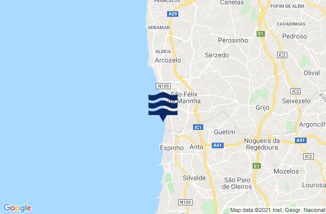 Grijó, Portugalの潮見表地図