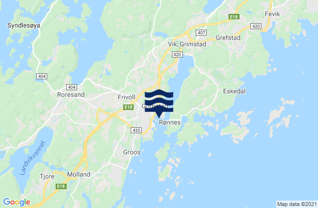 Grimstad, Norwayの潮見表地図