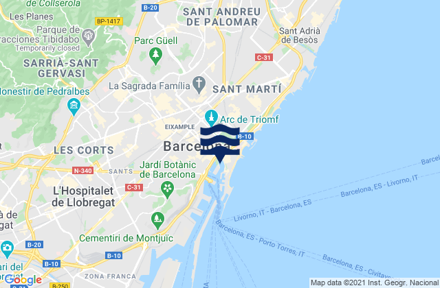 Gràcia, Spainの潮見表地図