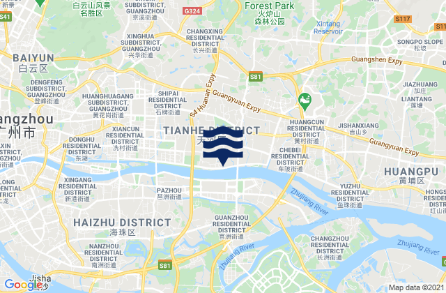 Guangzhou, Chinaの潮見表地図