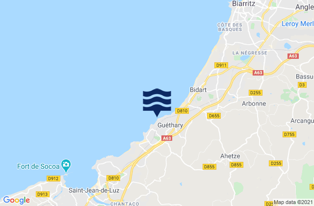 Guethary - Cenitz, Spainの潮見表地図