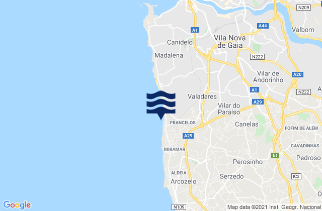 Gulpilhares, Portugalの潮見表地図
