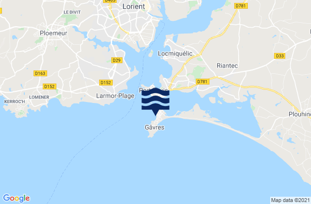 Gâvres, Franceの潮見表地図