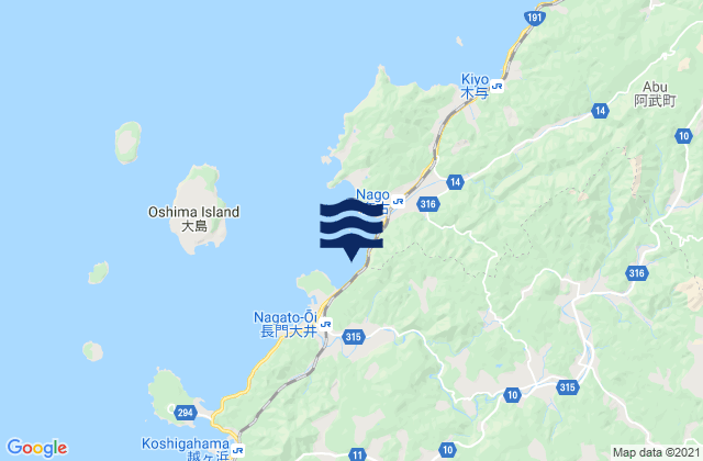 Hagi Shi, Japanの潮見表地図
