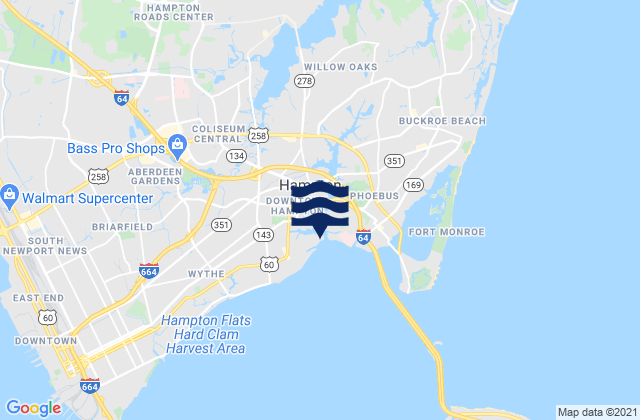 Hampton, United Statesの潮見表地図
