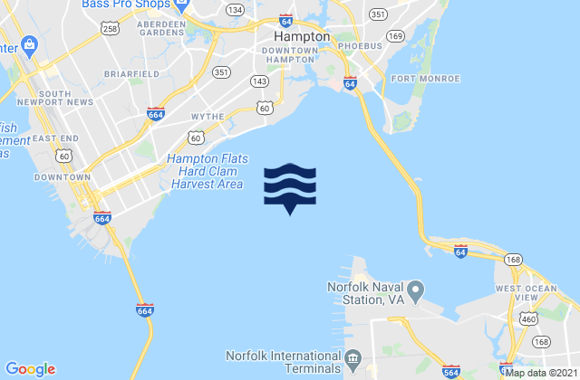 Hampton Roads, United Statesの潮見表地図