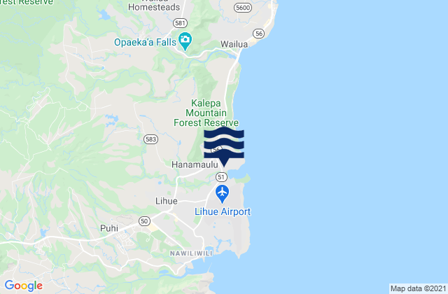Hanamā‘ulu, United Statesの潮見表地図