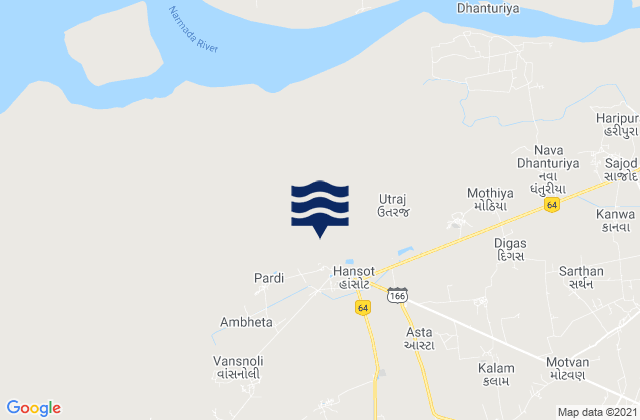 Hansot, Indiaの潮見表地図