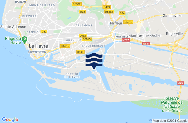 Harfleur, Franceの潮見表地図