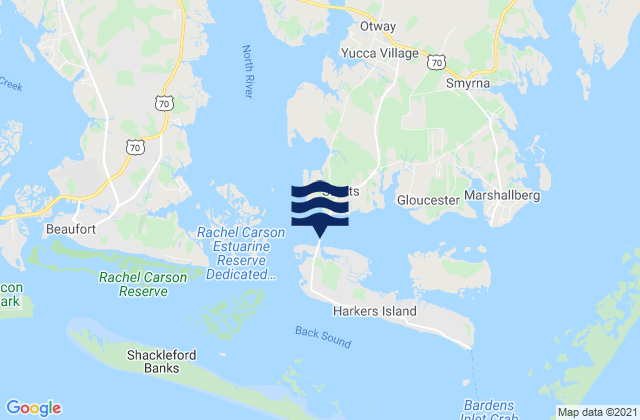 Harkers Island Bridge, United Statesの潮見表地図