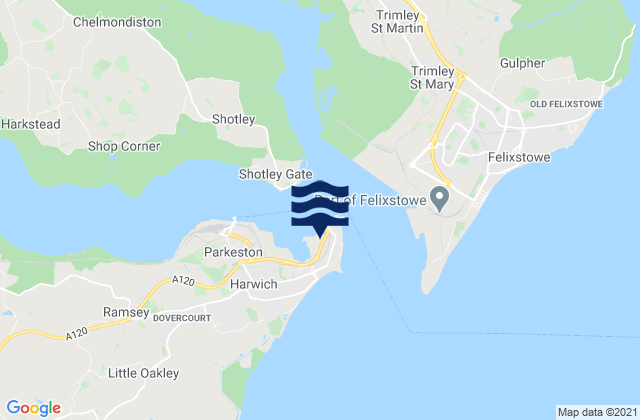 Harwich, United Kingdomの潮見表地図