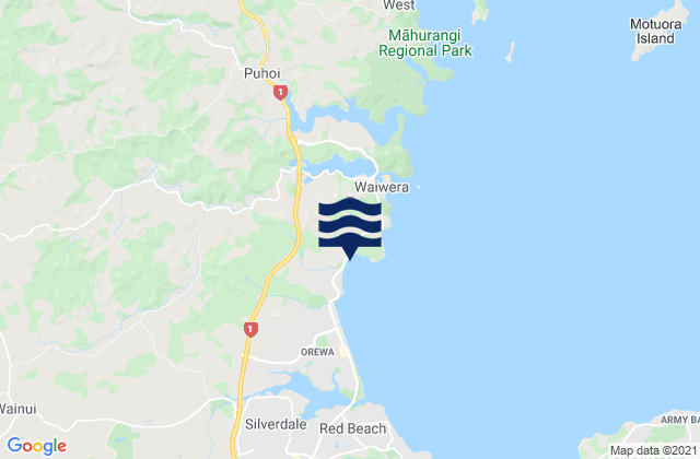 Hatfields Beach, New Zealandの潮見表地図