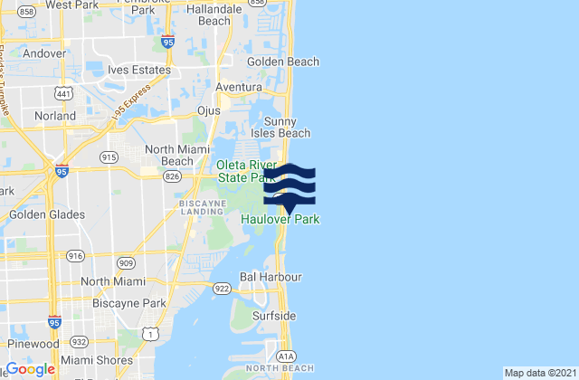 Haulover Beach, United Statesの潮見表地図
