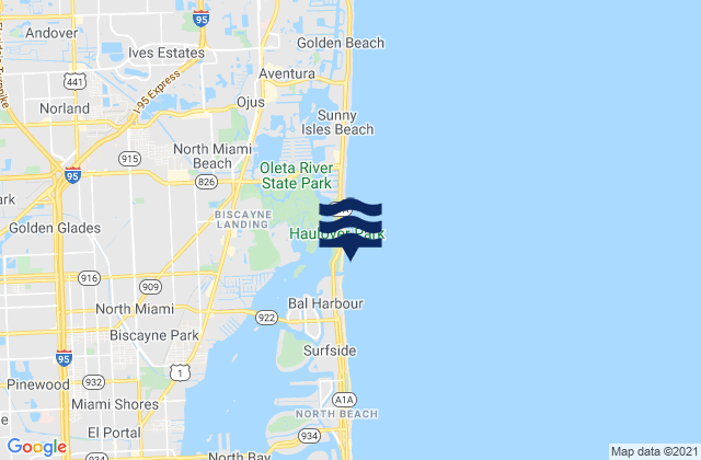 Haulover Pier N. Miami Beach, United Statesの潮見表地図