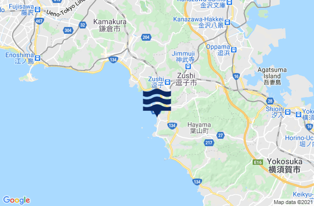 Hayama, Japanの潮見表地図