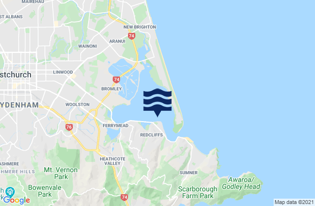 Heathcote and Avon Estuary, New Zealandの潮見表地図