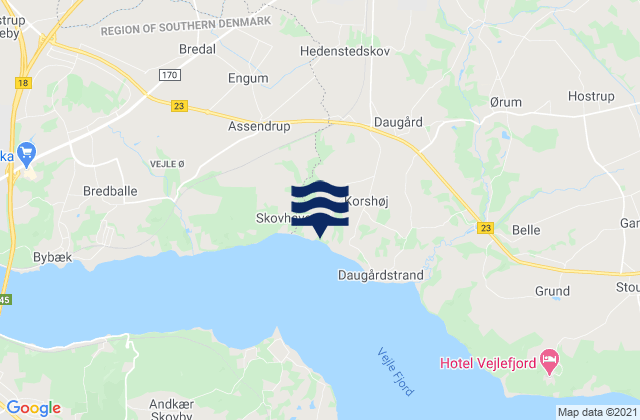 Hedensted, Denmarkの潮見表地図