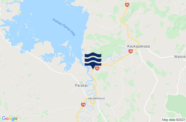 Helensville, New Zealandの潮見表地図