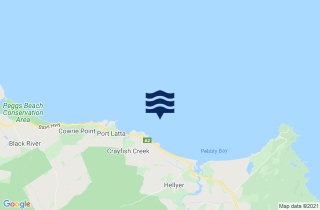 Hellyer Beach, Australiaの潮見表地図