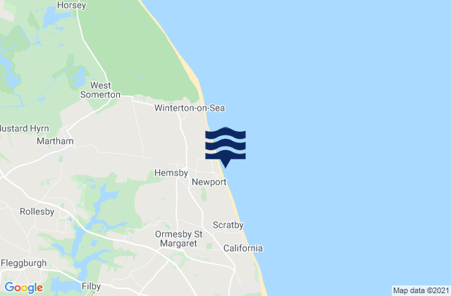 Hemsby Beach, United Kingdomの潮見表地図
