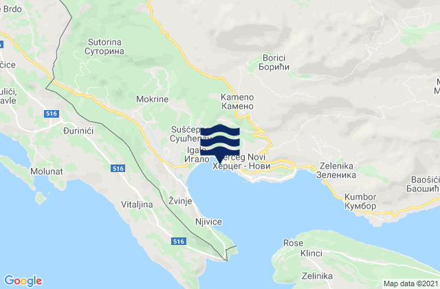 Herceg Novi, Montenegroの潮見表地図