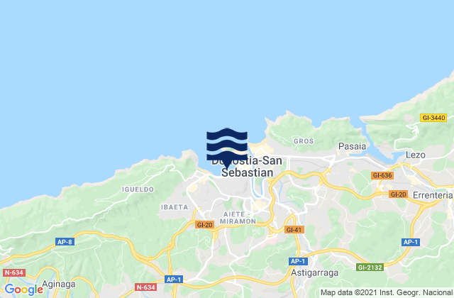Hernani, Spainの潮見表地図